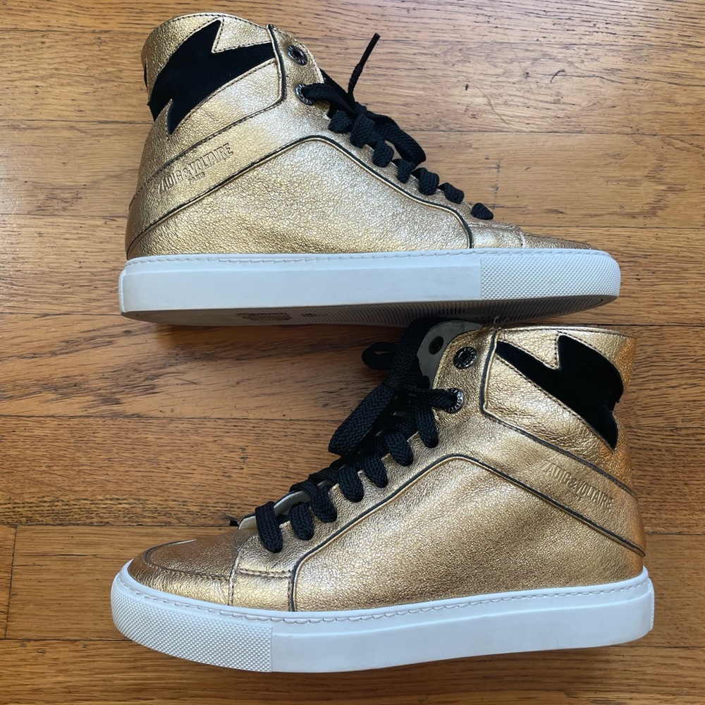 Zadig & Voltaire ZV1747 High Flash Gold Sneakers